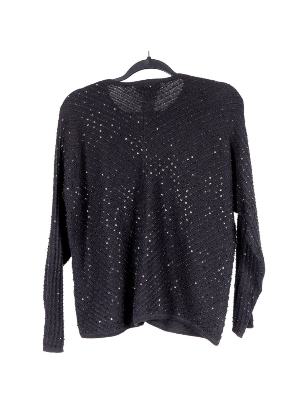 VTG Cardigan Sweater Petite L Black Bead Sequin Button Festival Boho Whimsigoth - Picture 6 of 7